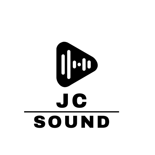 JC Sound logo with a black triangle and sound wave design on a white background